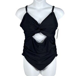 NWT Blooming Jelly Women 3XL Swimsuit Black One Piece Cutout Twist Front Beachy